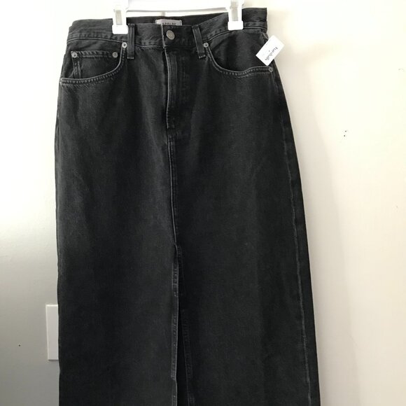 NEW Agolde Leif Spider Black Denim Maxi Skirt Size 26 Front Slit Made in USA